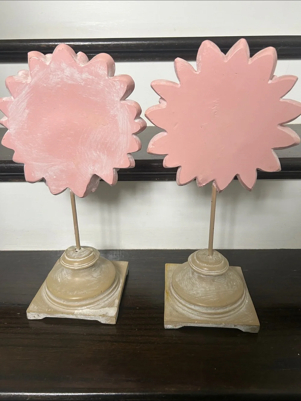 Decorative Pink Flower Sculpture on Pedestal - Home Accents decor pink brown